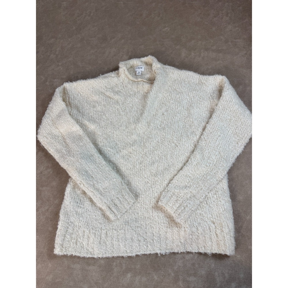 J. Crew Womens Fuzzy Knit Turtleneck Pullover Sweater‎ Ivory Wool XS